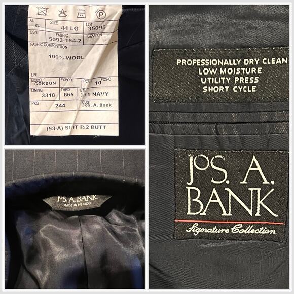 Jos A Bank Signature 44L 36x31 Navy Blue Bankers Stripe Classic Staple Suit - Picture 16 of 16
